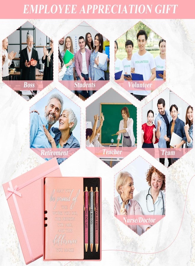 Resurhang مجموعة ريسورهانغ المكونة من 5 قطع من دفاتر الملاحظات الجلدية مع 3 أقلام حبر جاف وعلبة هدايا تقديرية للموظفين، هدية مثالية لعيد الميلاد، مناسبة للممرضات، والمساعدات الطبيات، وزميلات العمل، والمعلمات، والأخصائيات الاجتماعيات، والمتطوعات (لون ذهبي وردي). - Image 5
